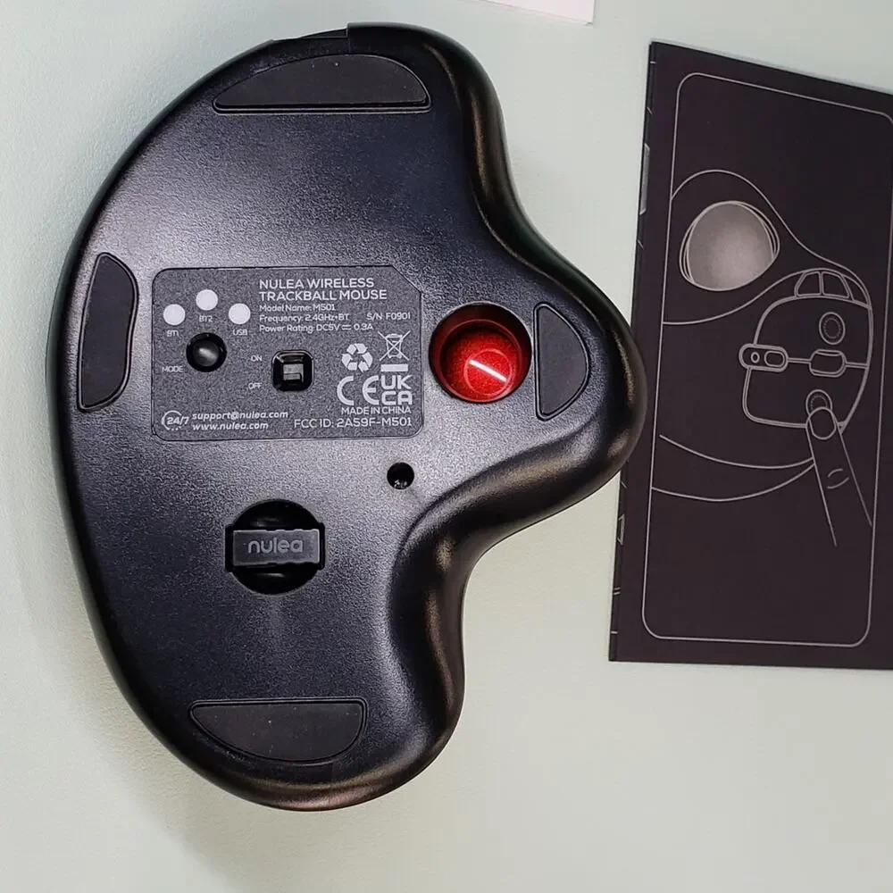 Nulea M501 Wireless Trackball Mouse Easy Thumb Control RED BALL Black Body